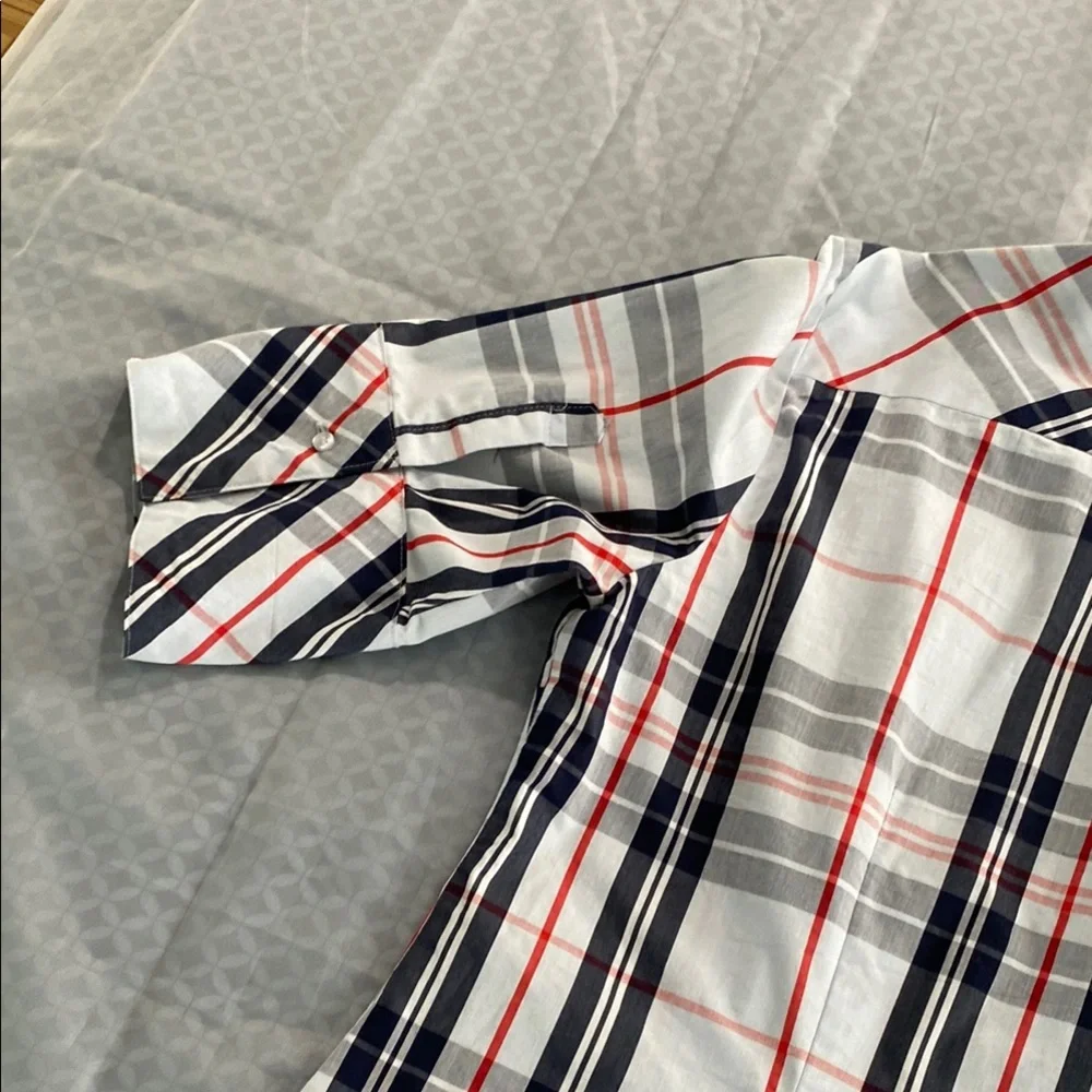 7th avenue Red and White Fitted 3/4 Sleeve Button Down Blouse - Picture 9 of 15
